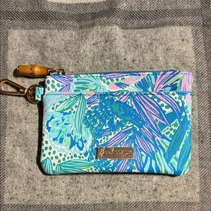 Lilly Pulitzer Blue Teal Pink Leaf Print Key & Card Holder